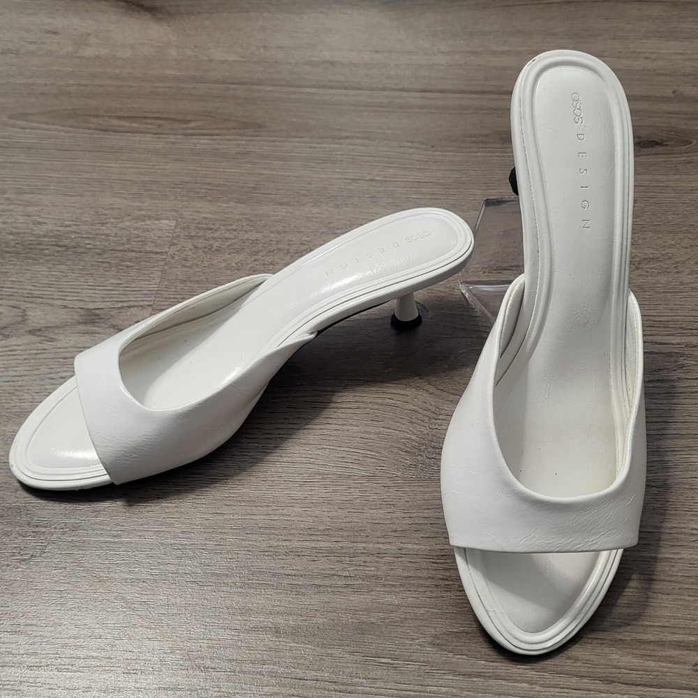 ASOS DESIGN Womens White Kitten Heel Mule Slide Sandals US 8 EU 39 Minimalist